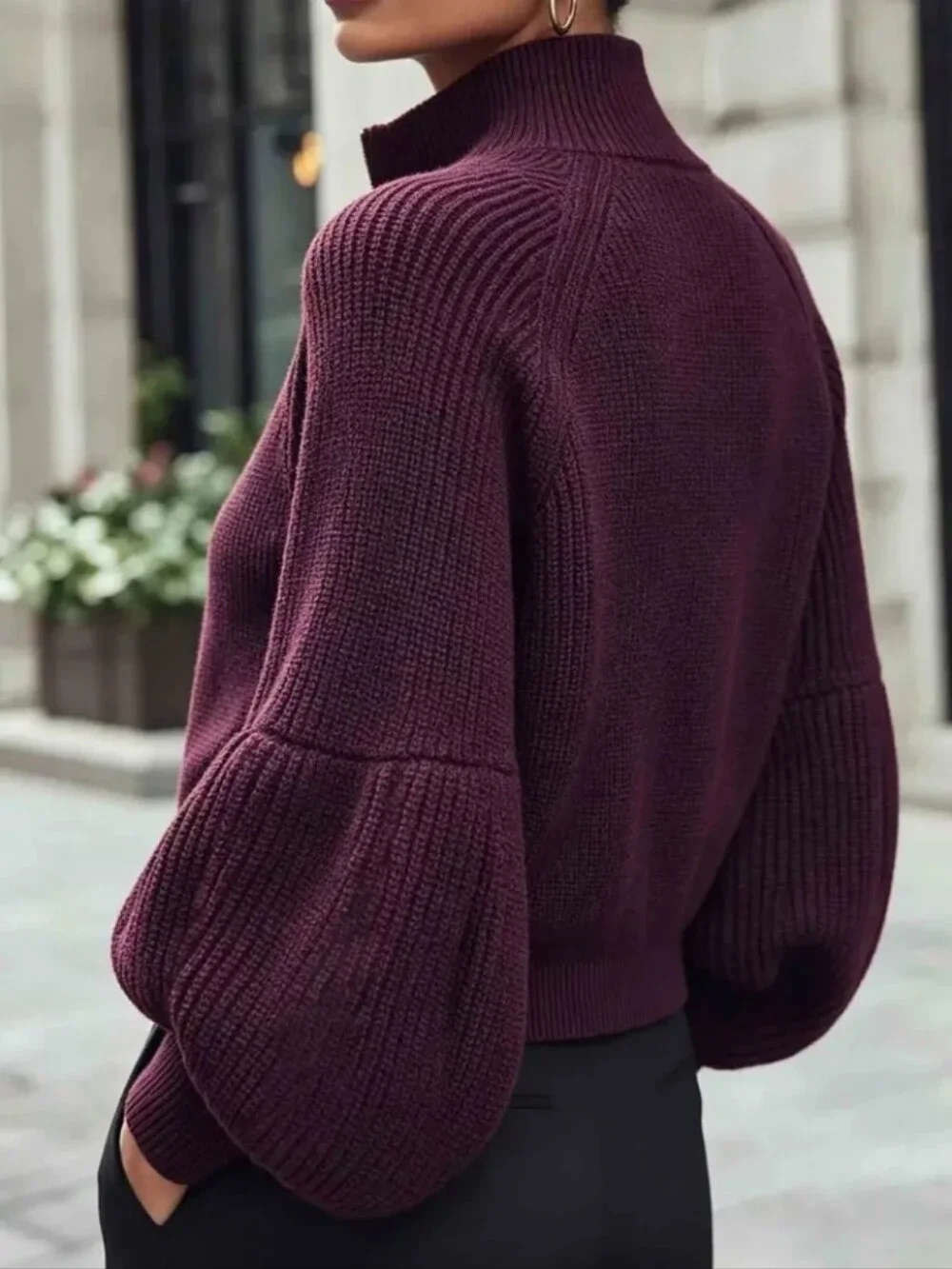 Autumn/Winter Fabric Cropped Zip-Front Cardigan, Featuring a High Stand-up